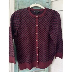 Ann Taylor Burgundy Polka Dot Cardigan Button Up M Nylon Sweater NWT